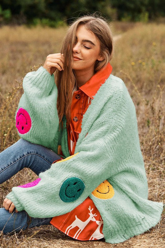 The Fuzzy Smile Long Bell Sleeve Knit Cardigan  (Online Only/Ships from USA)