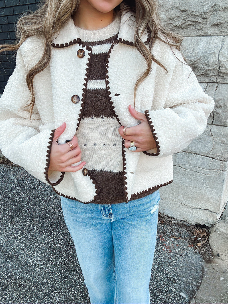 CONTRAST TRIM SHERPA JACKET