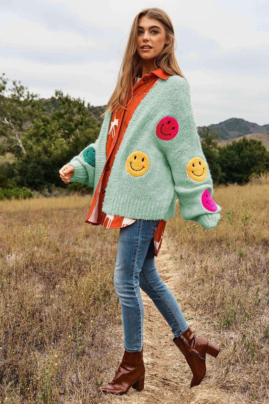 The Fuzzy Smile Long Bell Sleeve Knit Cardigan  (Online Only/Ships from USA)