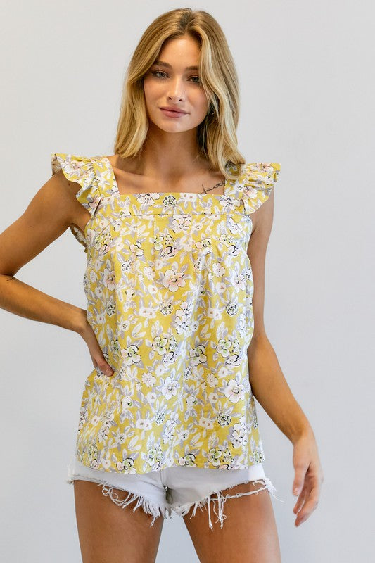 Floral Printed Ruffle Sleeveless Top  (Online Only/Ships from USA)