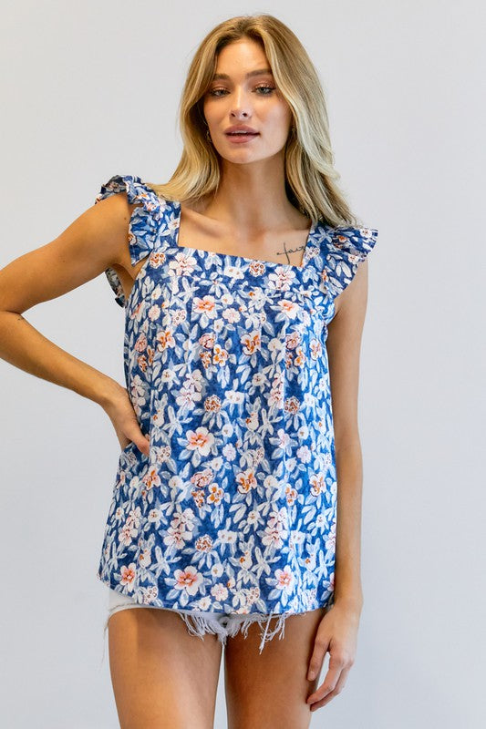 Floral Printed Ruffle Sleeveless Top  (Online Only/Ships from USA)