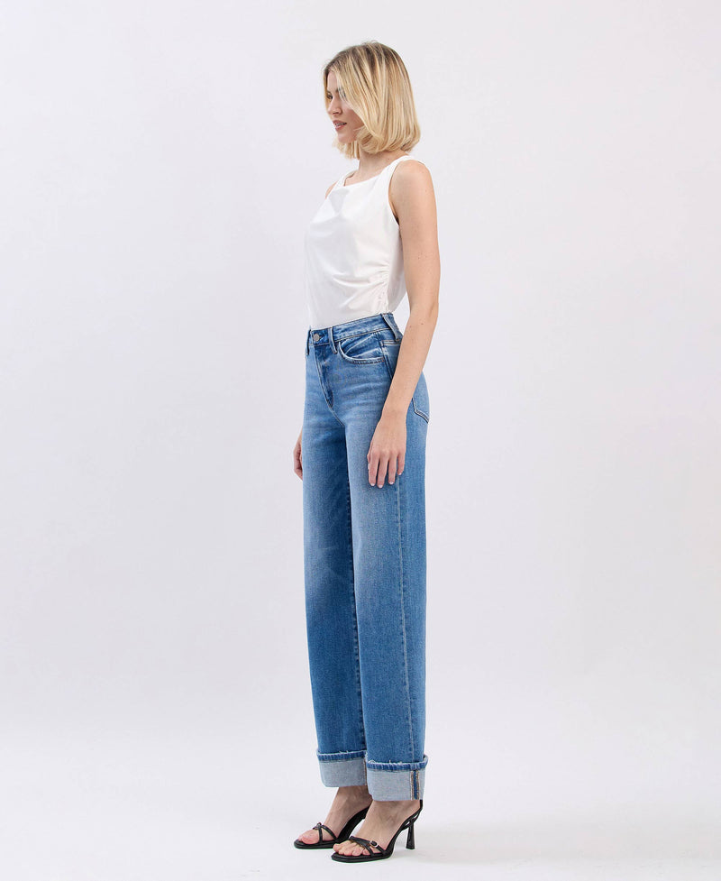 HIGH RISE CUFFED WIDE JEANS