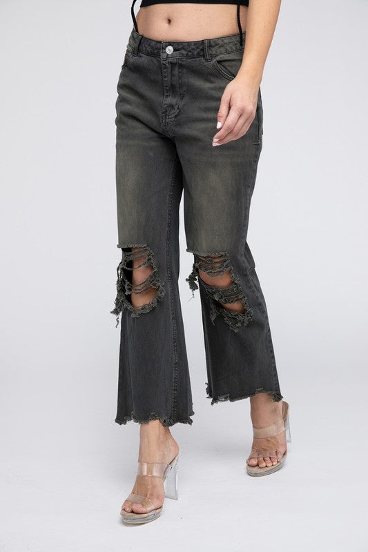 Distressed Vintage Washed Wide Leg Pants (Online Only/Ships from USA)