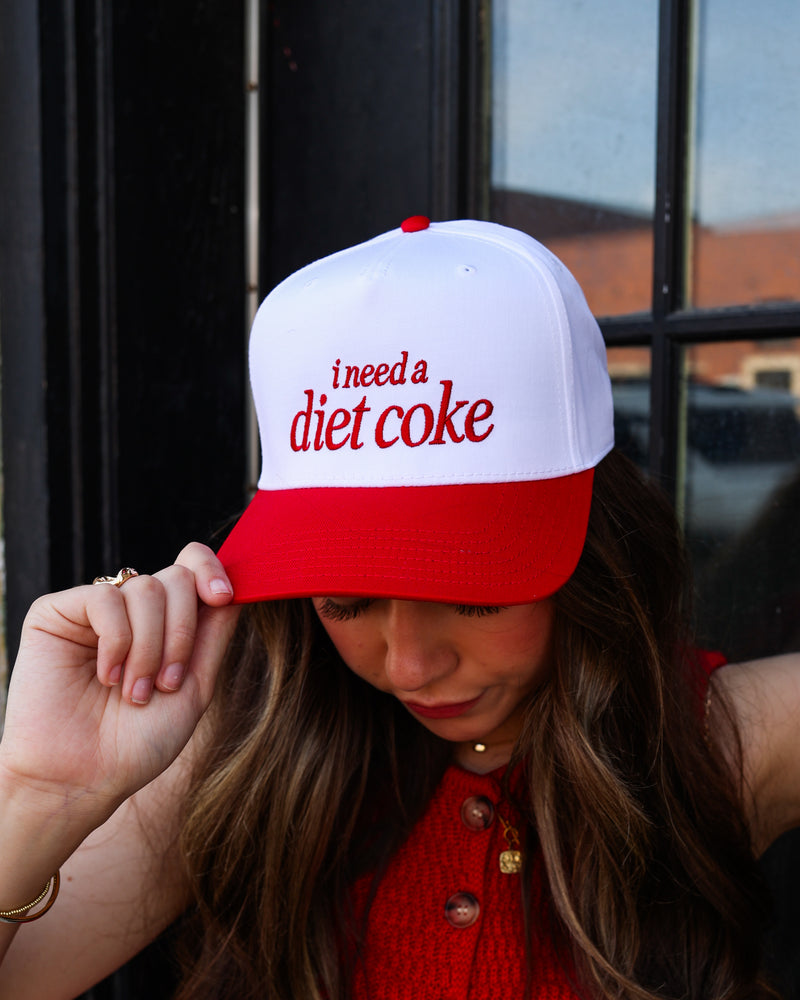 I Need a Diet Coke Embroidered Trucker Hat - Red and White