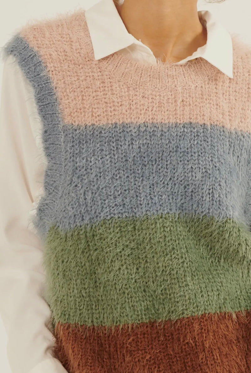 Furry Knit Color Block sweater Vest