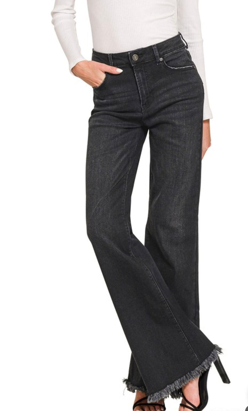 High Rise Bell Bottom Black Jean