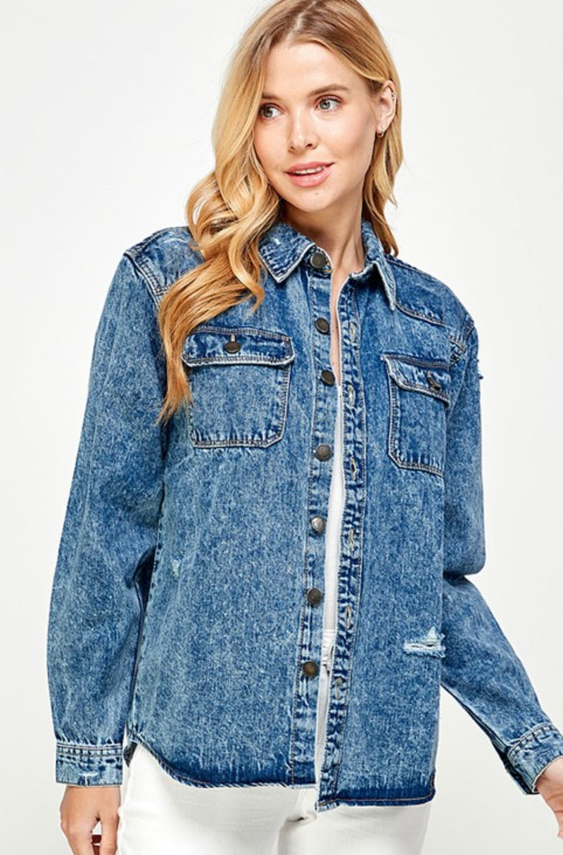 Carlie Denim Distressed Shirt