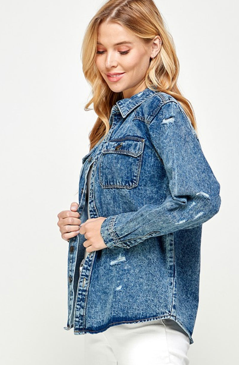 Carlie Denim Distressed Shirt