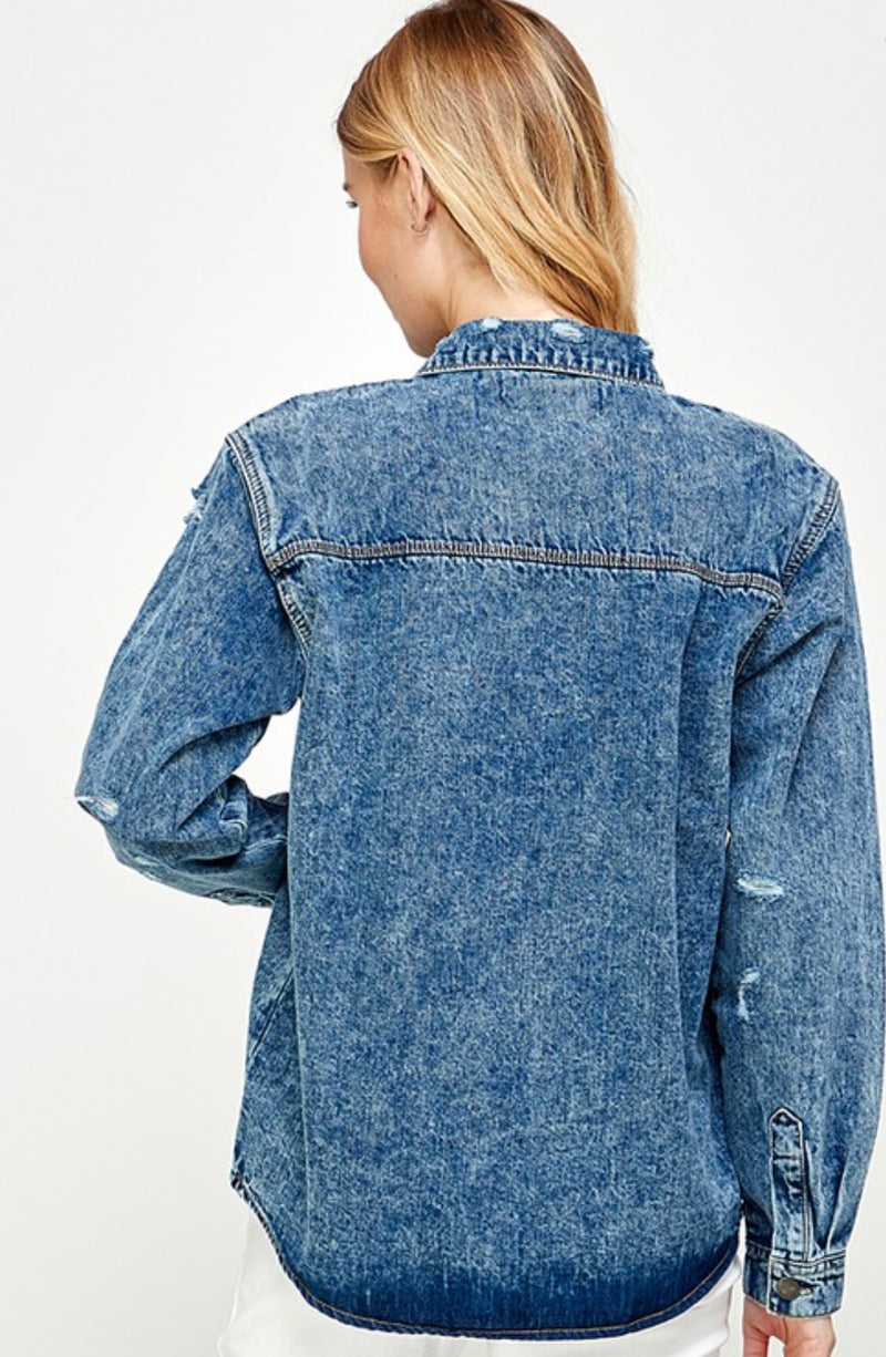 Carlie Denim Distressed Shirt