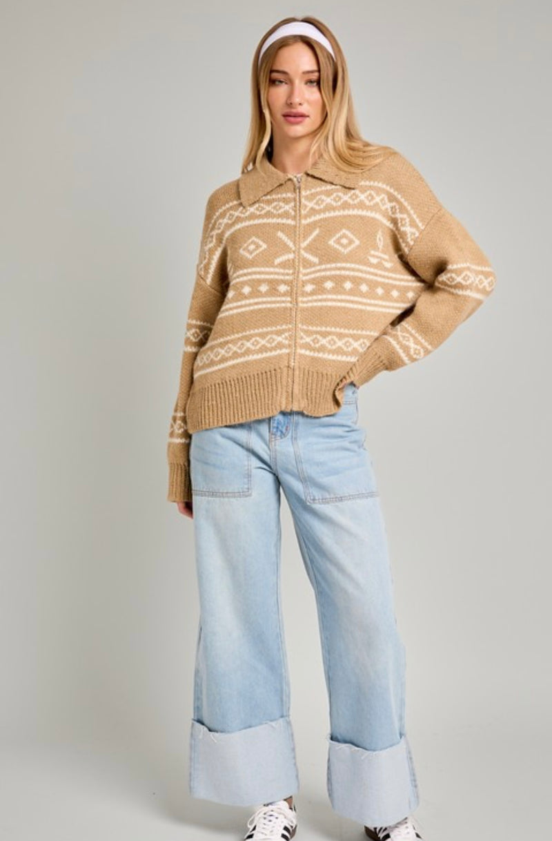 Aztec Zip Up Sweater