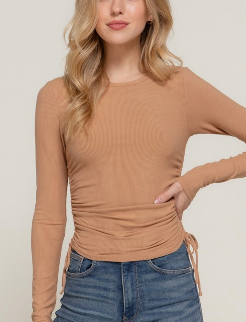 Ruched Long Sleeve Knit Top