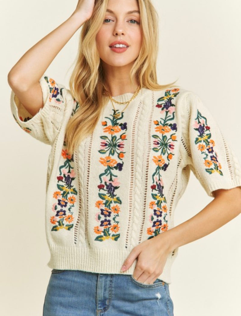 Floral Embroidery Pullover Sweater