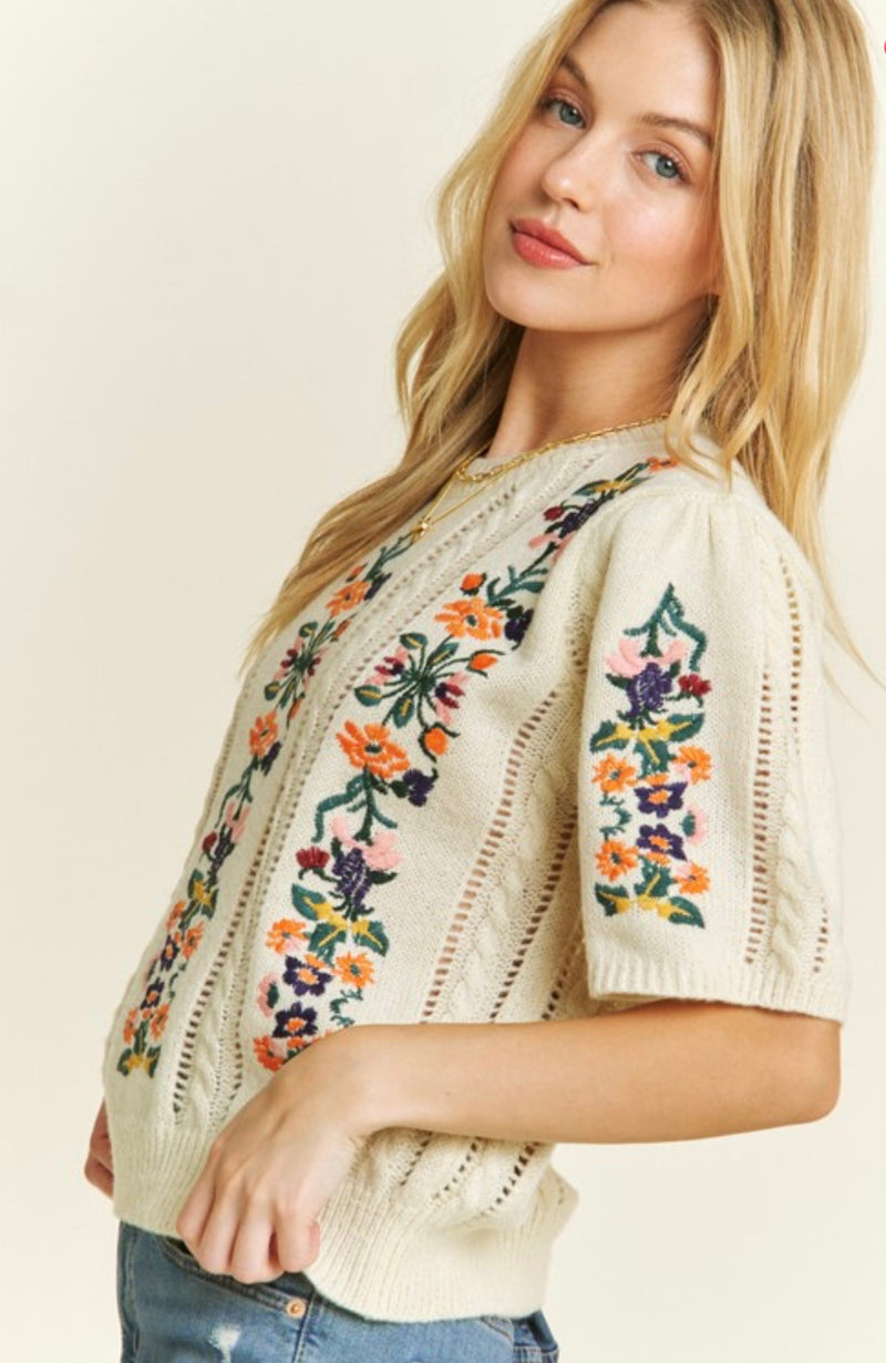 Floral Embroidery Pullover Sweater