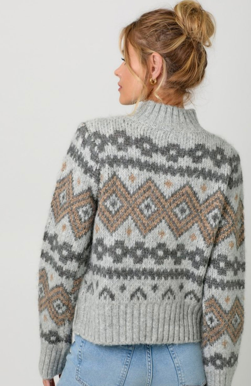 Fair Isle Mock Neck Sweater