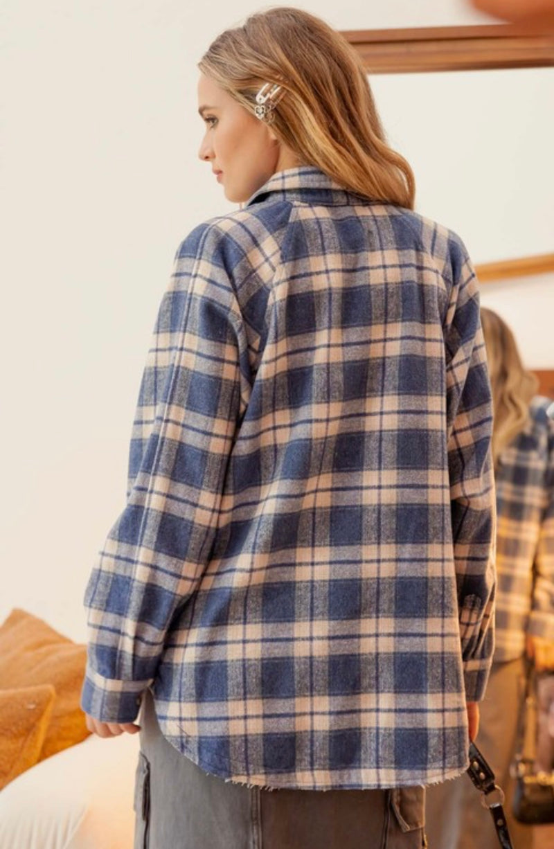 Oversized Fleece Plaid Button Down Top