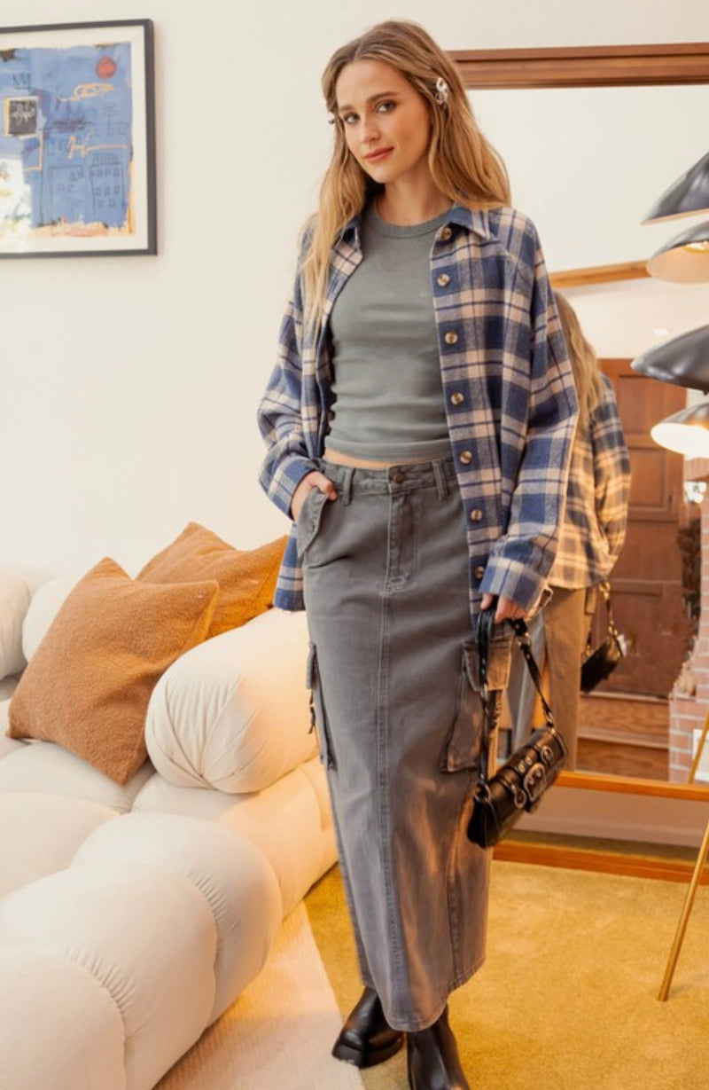 Oversized Fleece Plaid Button Down Top