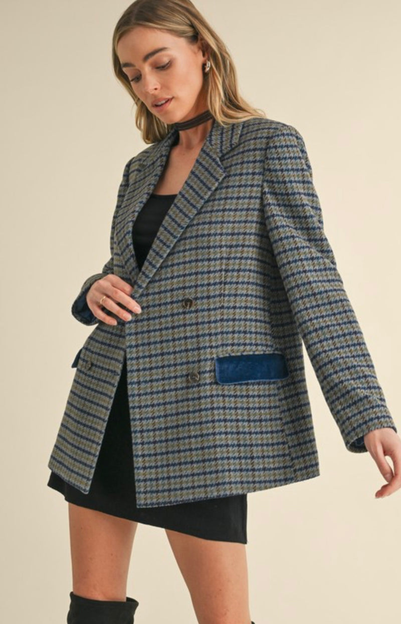 Houndstooth Double Breasted Blazer