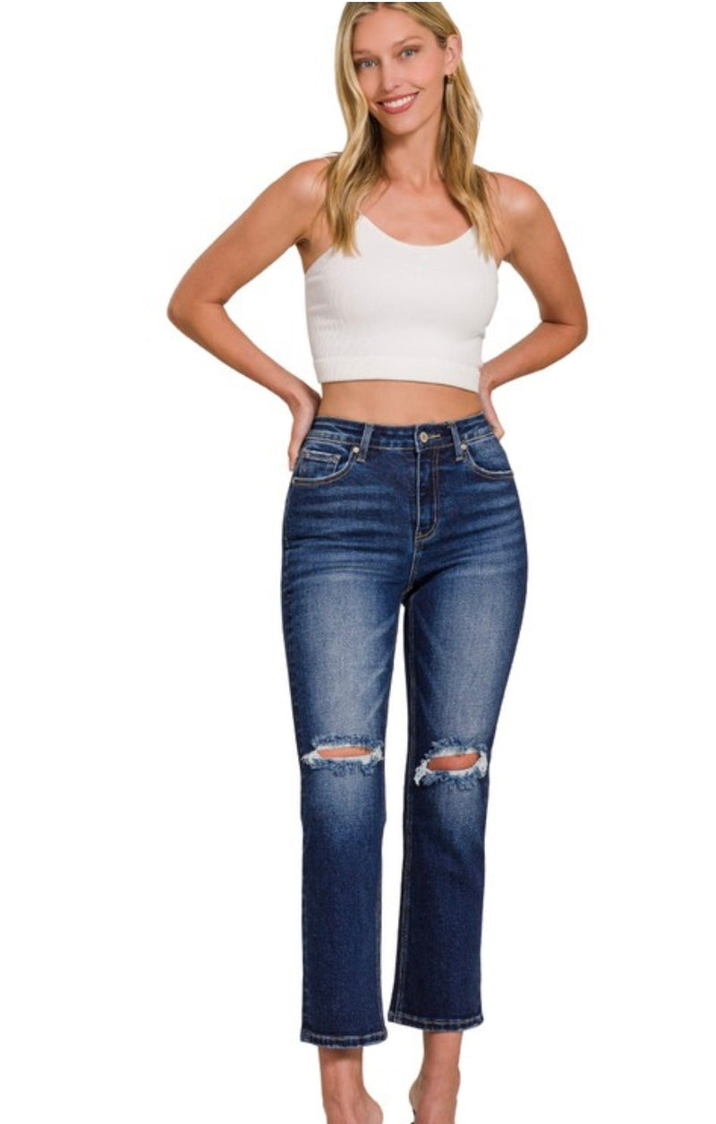 ZENANA Distressed Cropped Denim