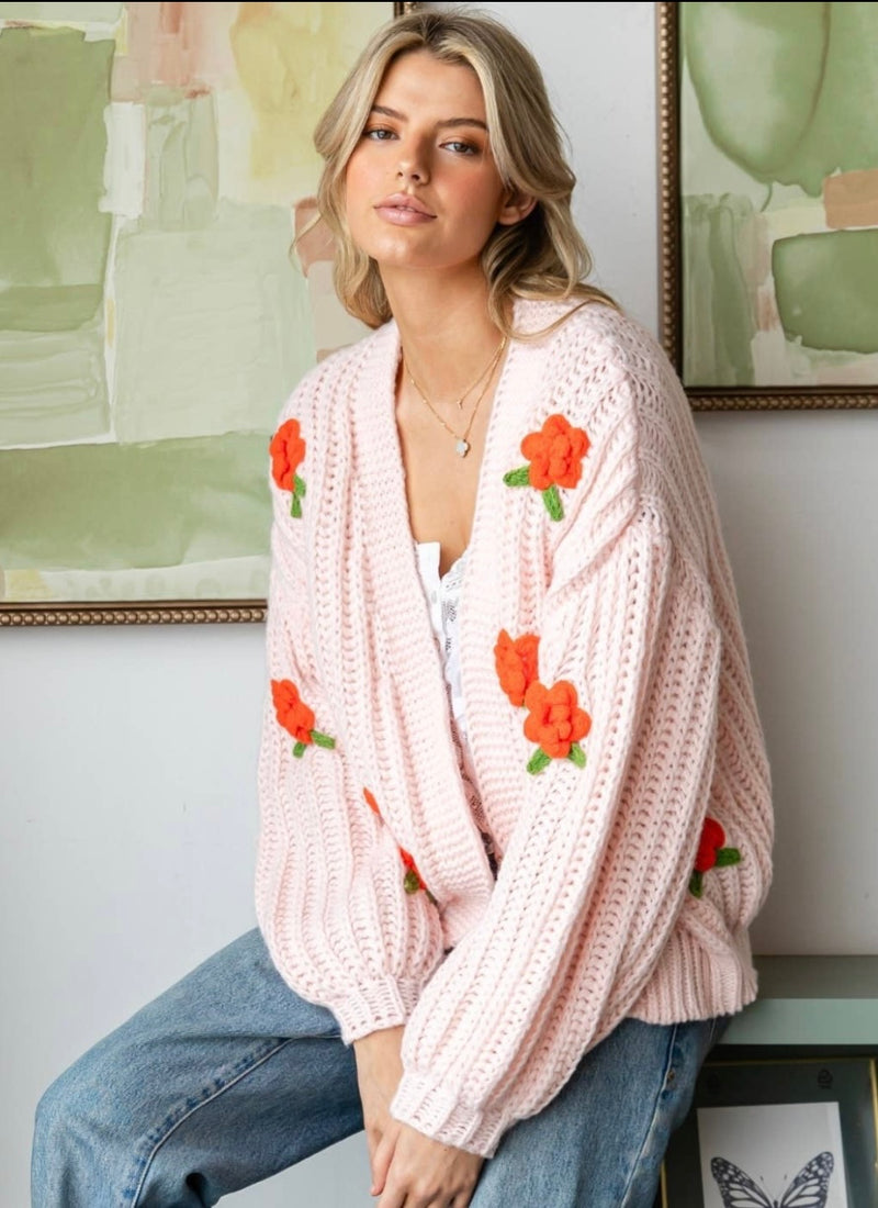 Flower Pom Pom Cardigan