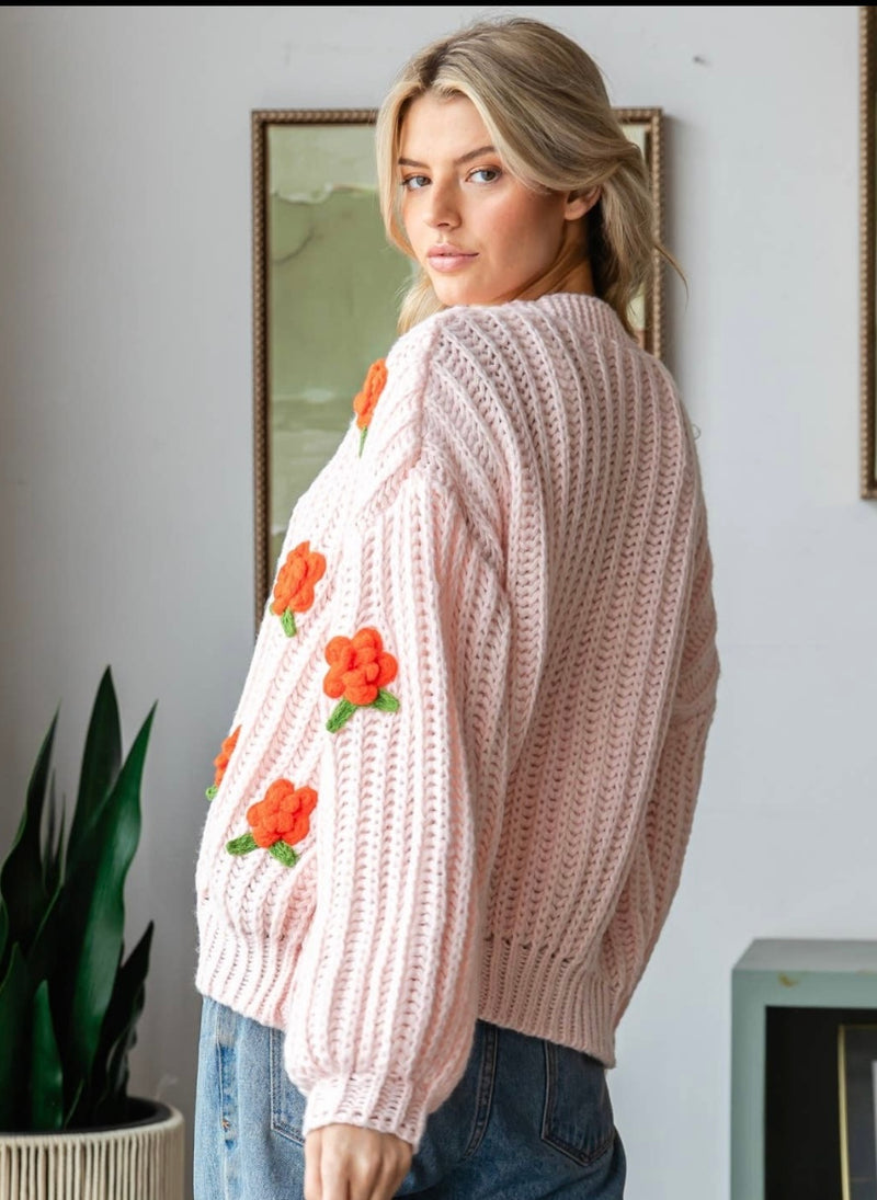 Flower Pom Pom Cardigan