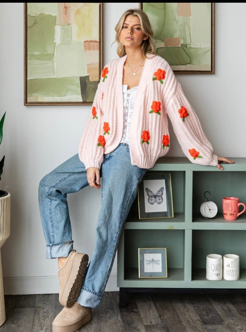 Flower Pom Pom Cardigan