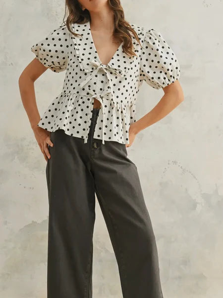 Dotted Bow Detail Top