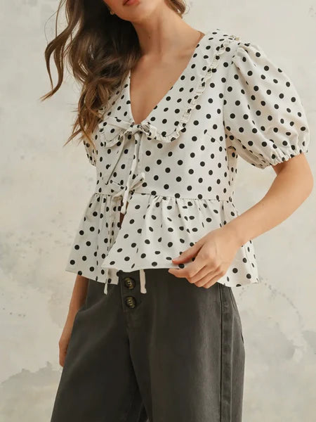 Dotted Bow Detail Top