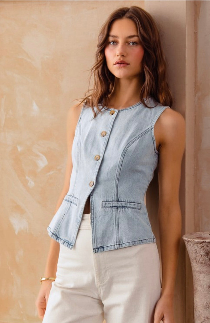 Classy Cowgirl Button Denim Vest