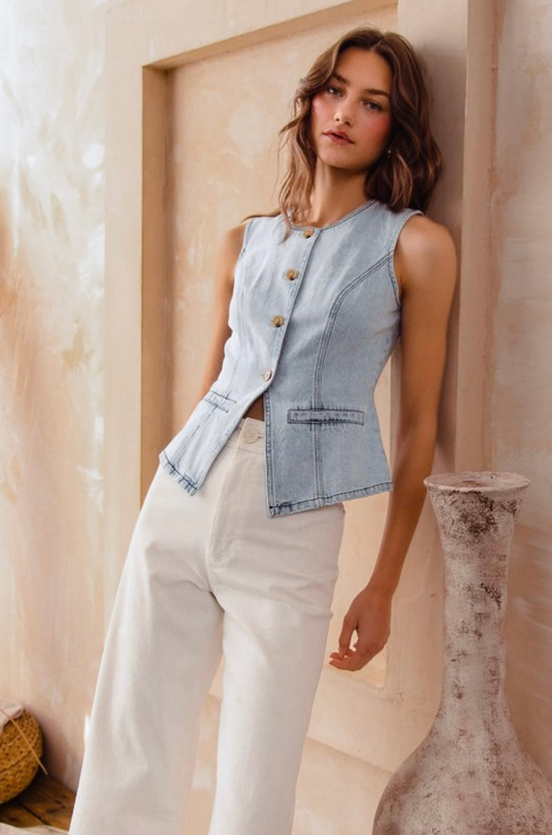 Classy Cowgirl Button Denim Vest