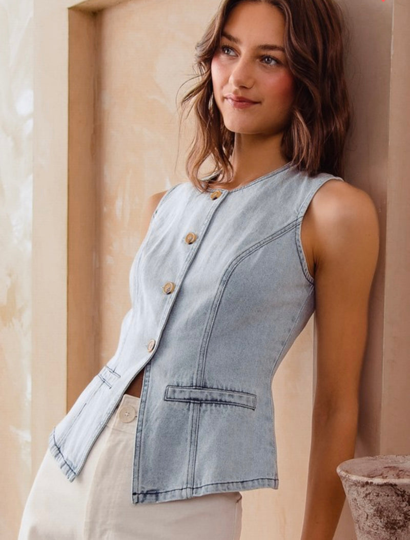 Classy Cowgirl Button Denim Vest