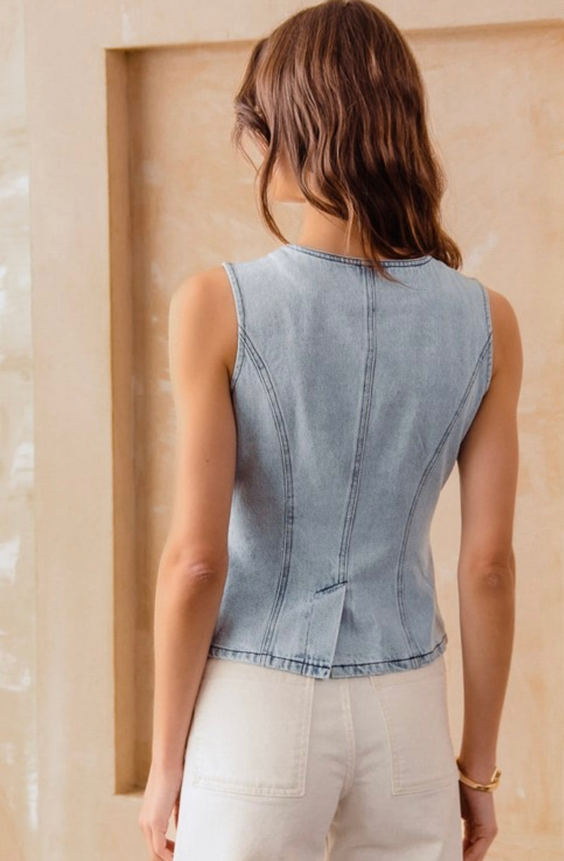 Classy Cowgirl Button Denim Vest