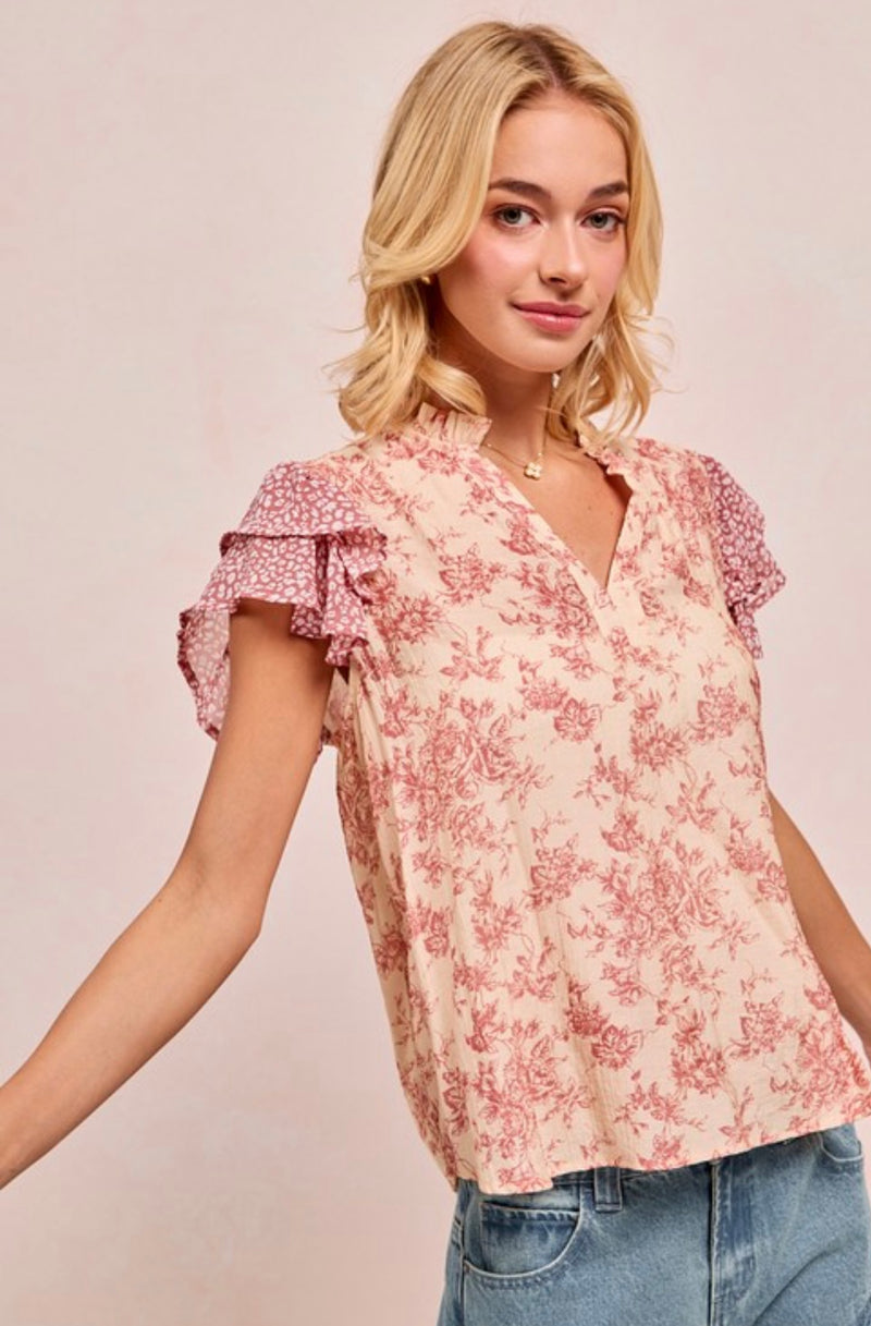 Damask Mix and Match Ruffled Top