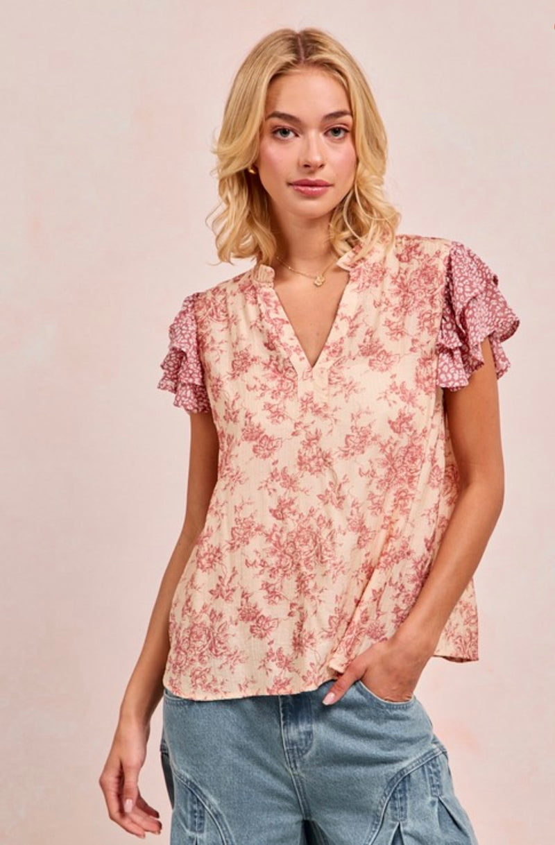 Damask Mix and Match Ruffled Top