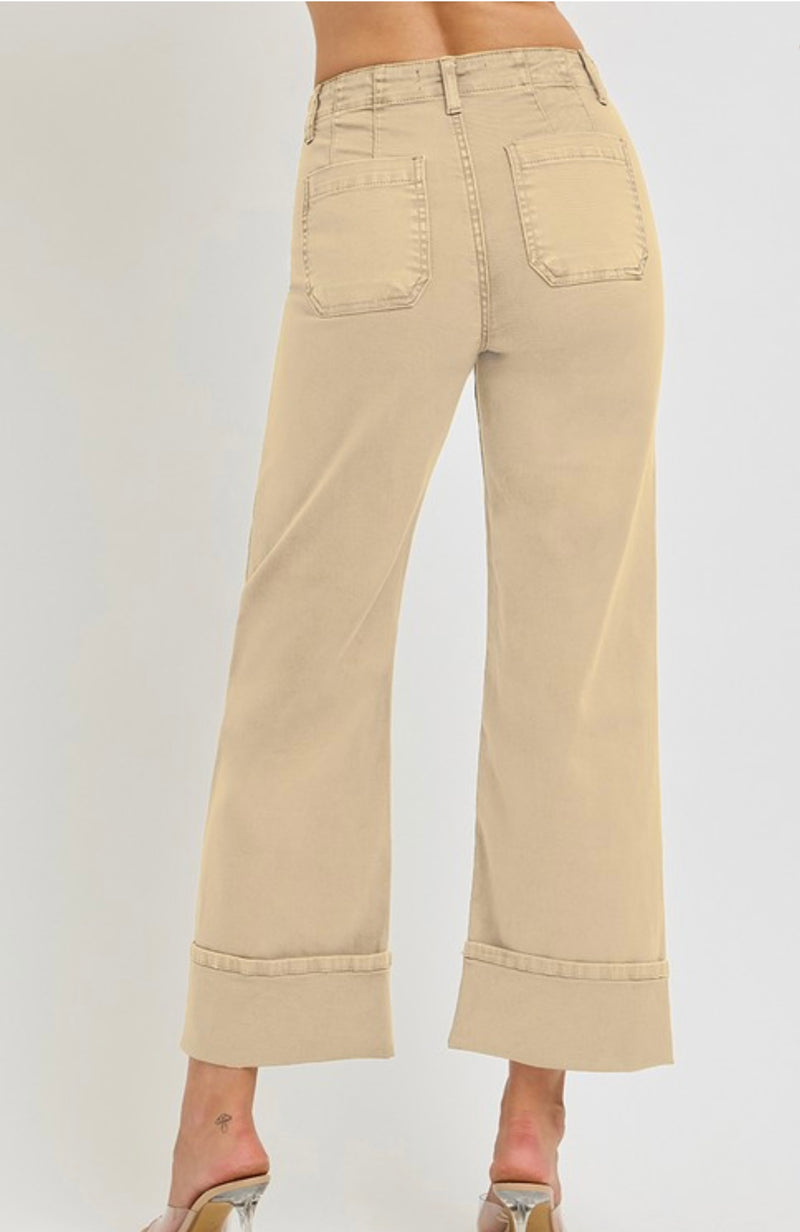 Latte High Rise Wide Leg Cuffed Jean