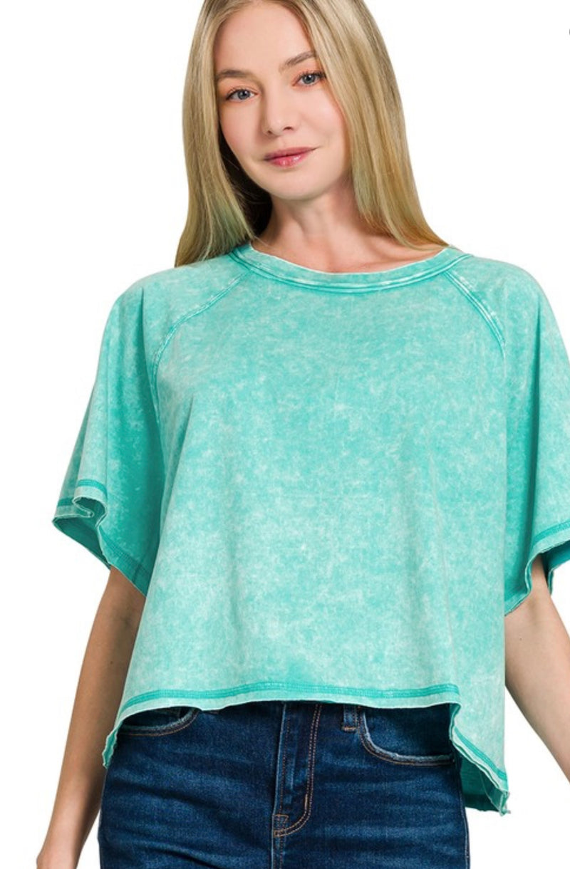 Acid Washed Round Neck Crop Top