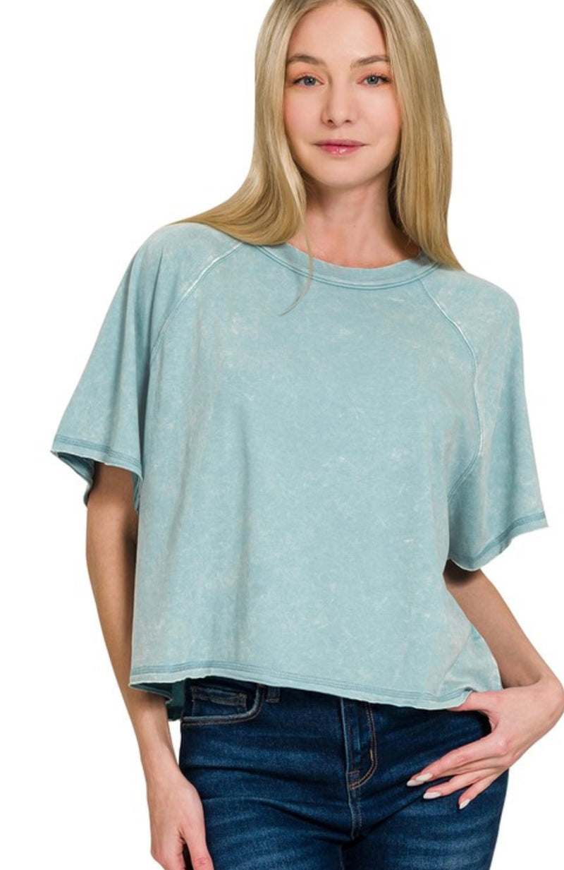 Acid Washed Round Neck Crop Top
