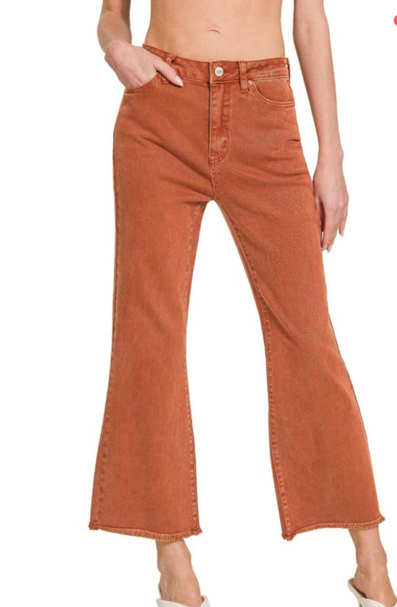 Acid Washed High Waist Frayed Hem Bootcut Jean