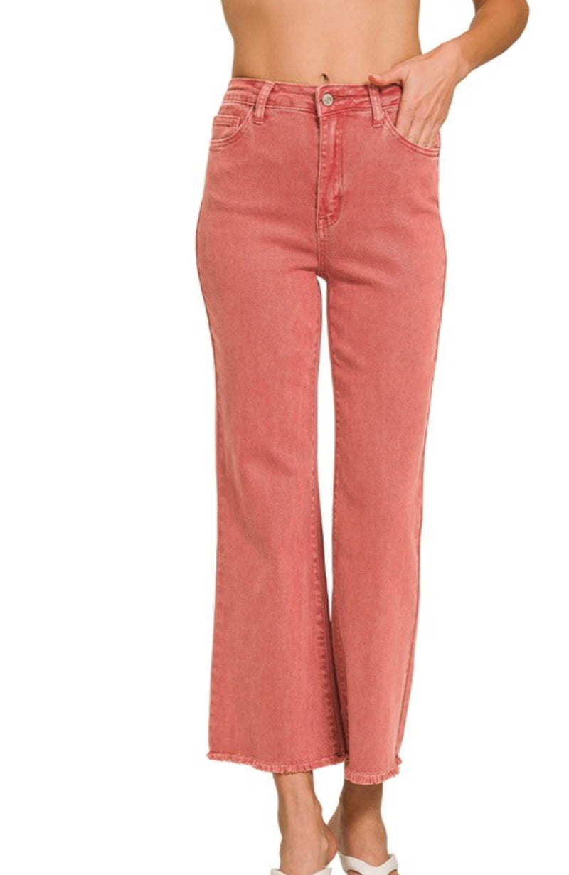 Acid Washed High Waist Frayed Hem Bootcut Jean