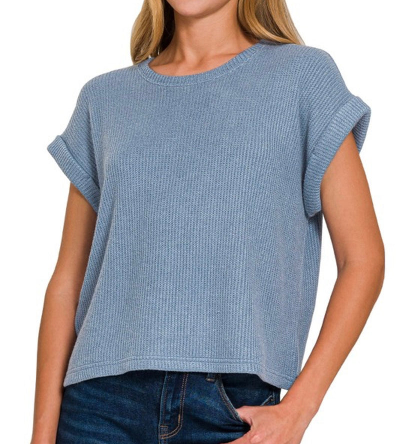 Short Sleeve Crew Neck Sweater