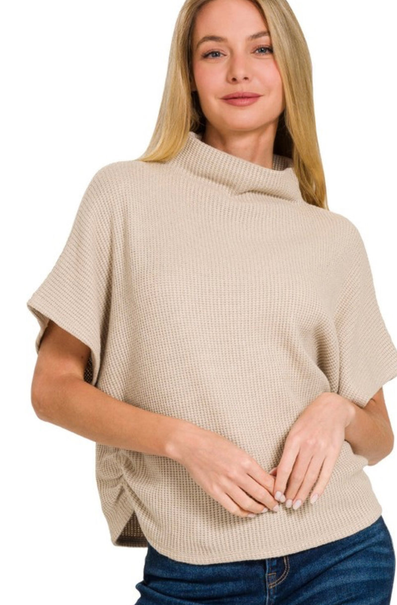 Mock Neck Sweater Side Shirred
