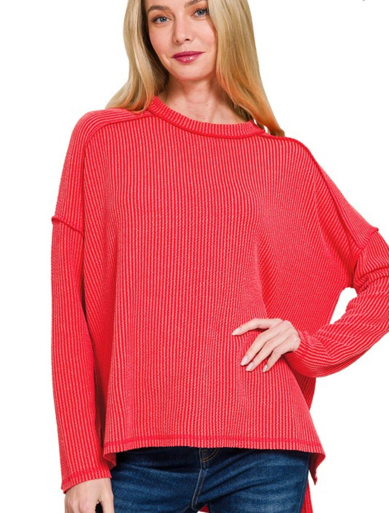 Raised Rib Raw Edge LS Top