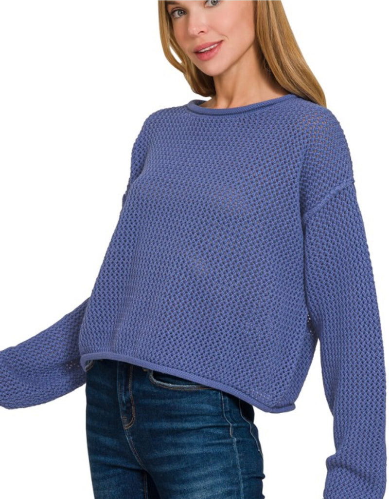 Textured Knit Drop Shoulder Sweater