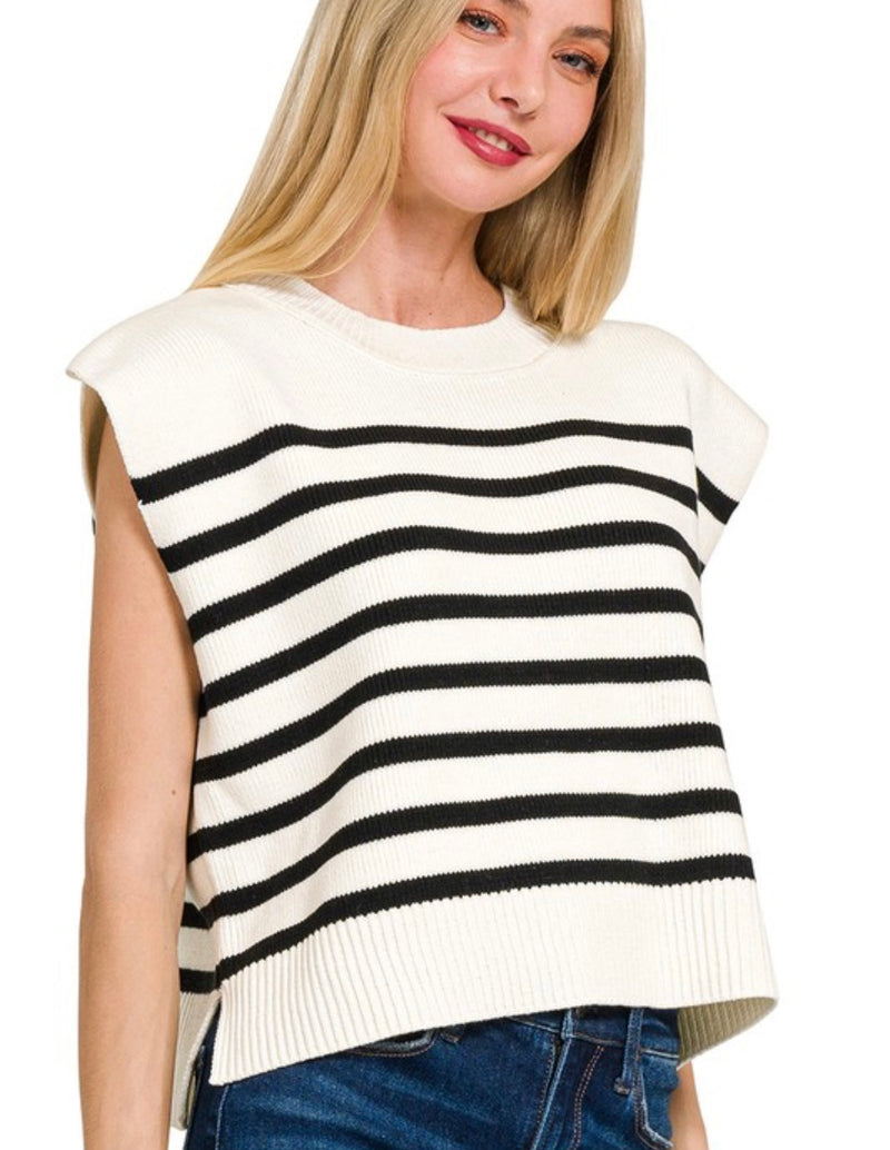 Oversized Crew Neck Stripe Sweater Vest