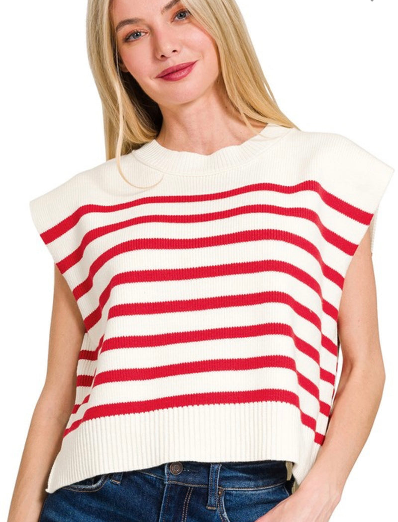 Oversized Crew Neck Stripe Sweater Vest