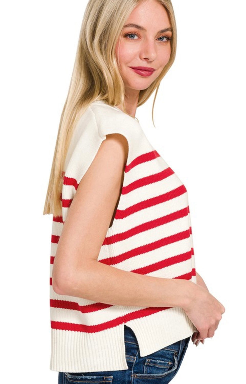 Oversized Crew Neck Stripe Sweater Vest