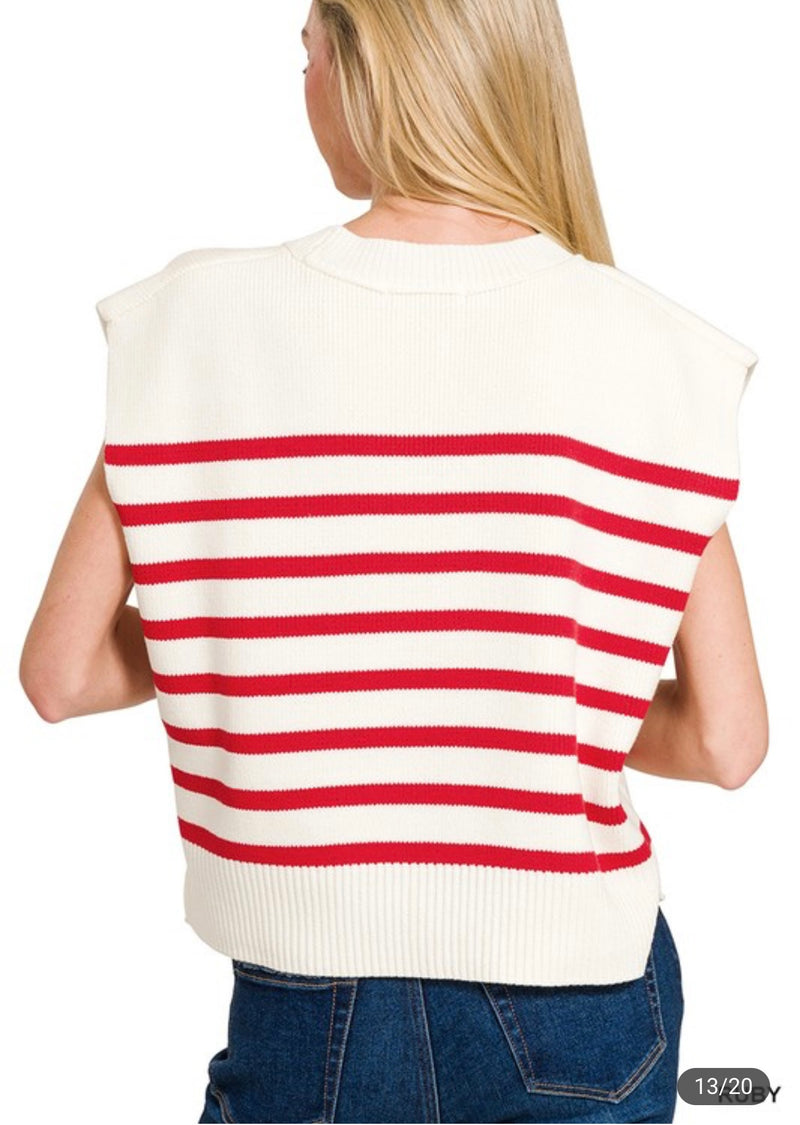 Oversized Crew Neck Stripe Sweater Vest