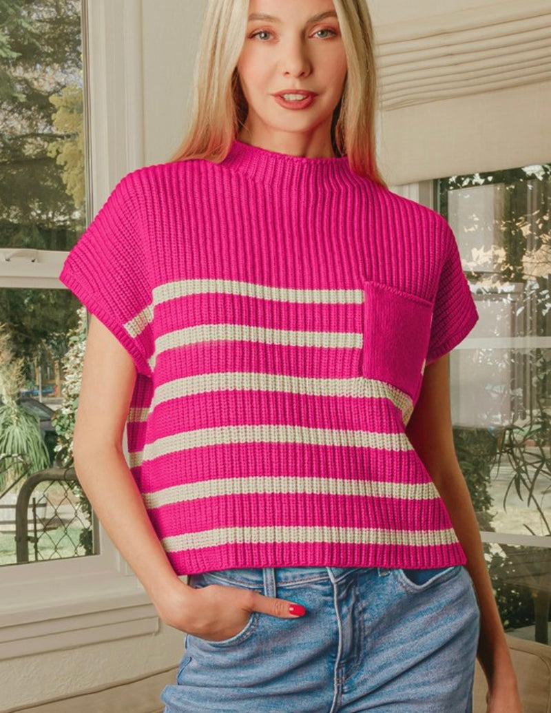 Short Sleeve Striped Sweater