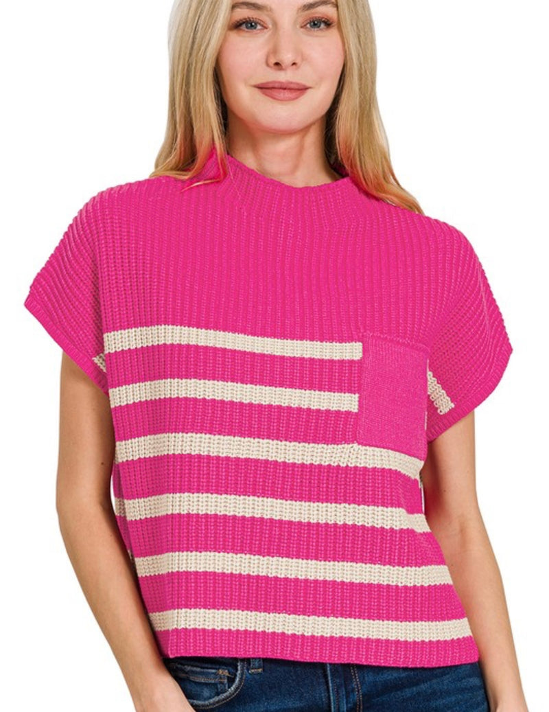 Short Sleeve Striped Sweater
