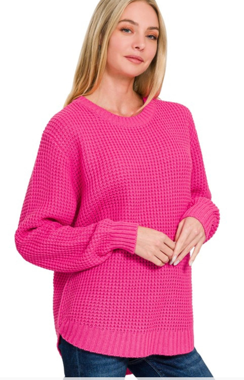 Hi Lo Long Sleeve Waffle Sweater