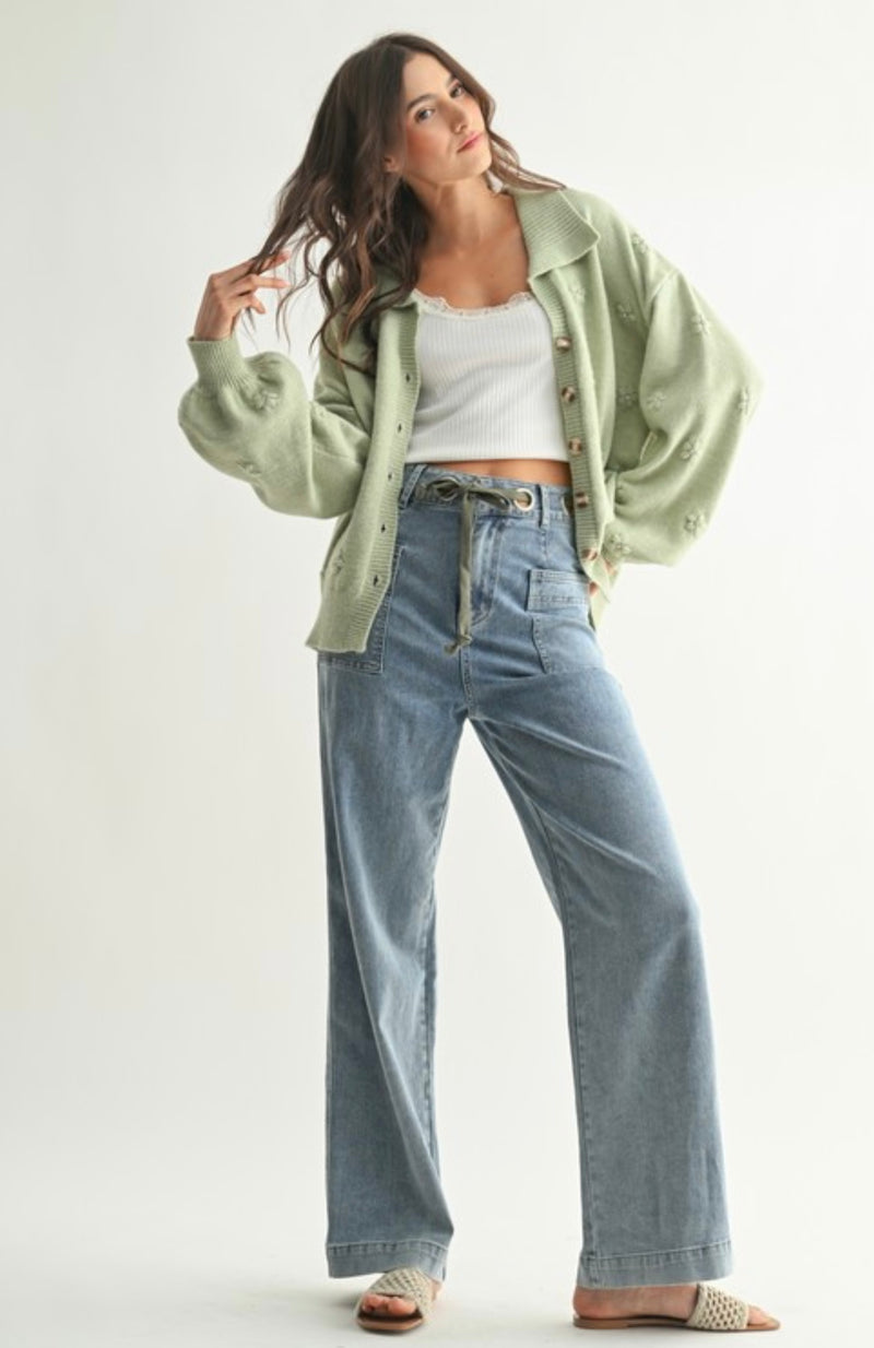 Cozy Cardigan W/ Floral Embellishments